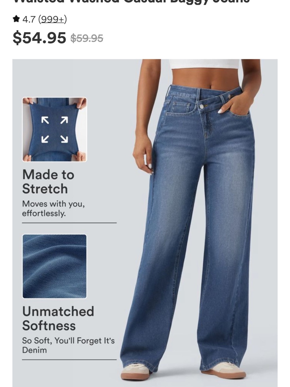 HALARA High-Rise Wide-Leg Jeans in Washed Blue